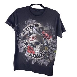 Guns N Roses Skull Roses Graphic T Shirt‎ Black Size Small Rock Band Tee Vintage